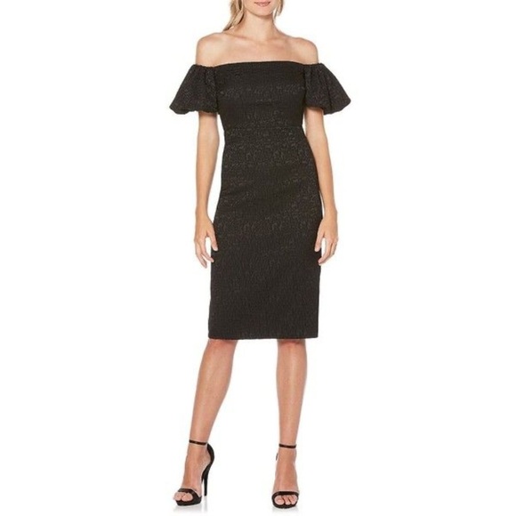 Laundry by Shelli Segal Black Textured Off The Shoulders Cocktail Dress Size 2 - Picture 5 of 5